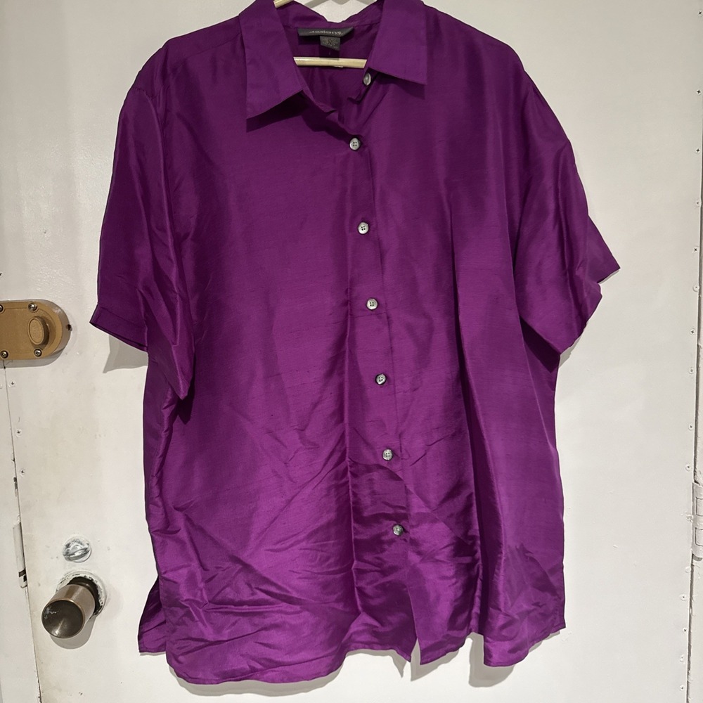Lane Bryant Designs Tops Womens Plus Size 18/20 Button Up Short Sleeve 100% Silk